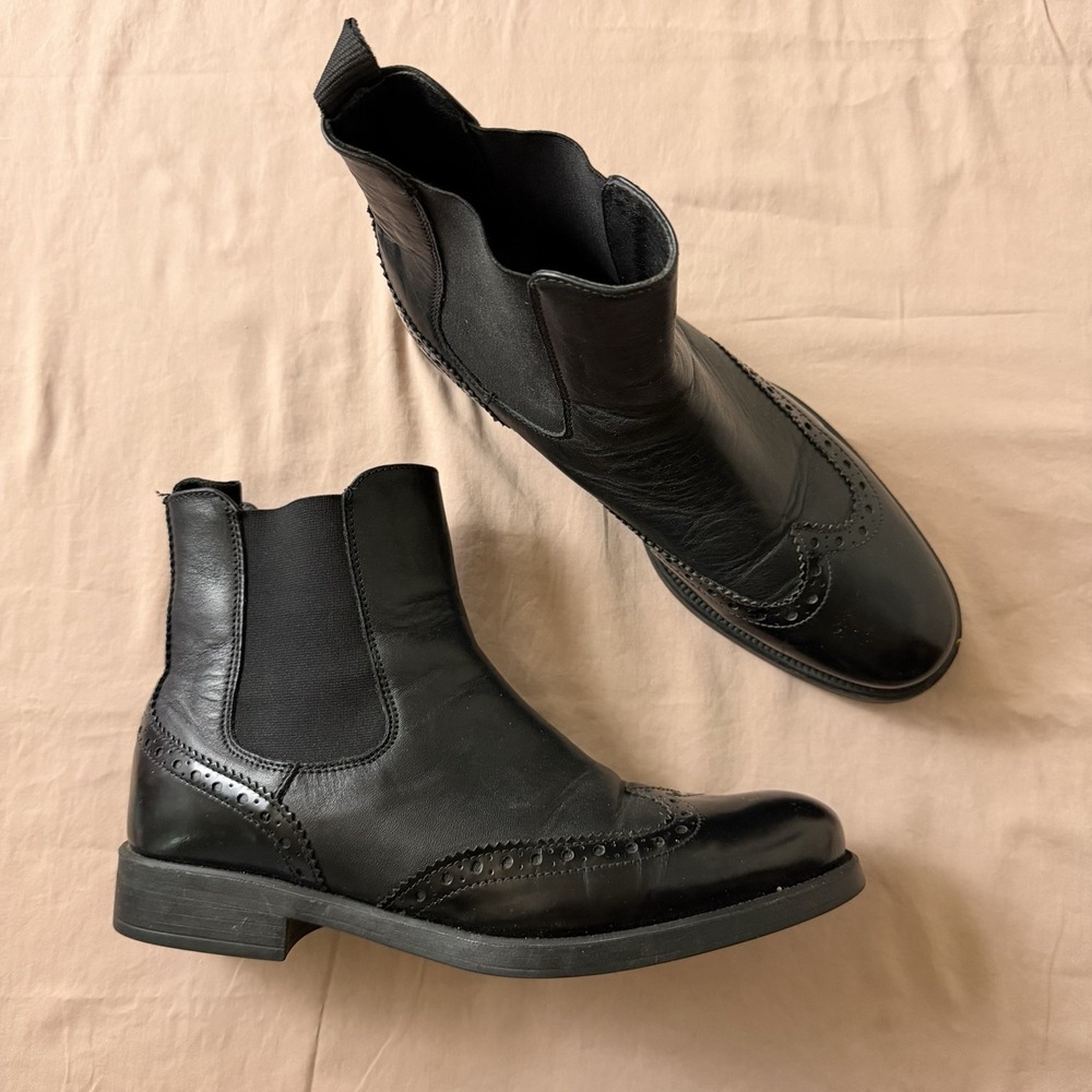 Boemos Black Leather Chelsea Boots Size 39 US 9 Wingtip‎ Pull On Made In Italy